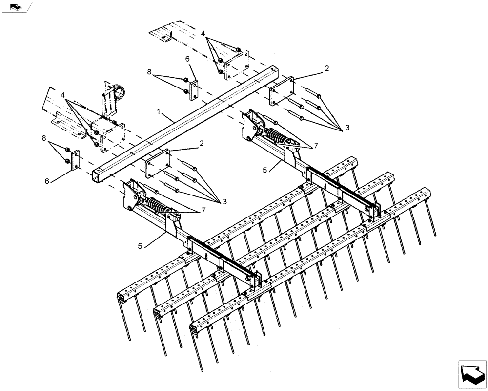 Схема запчастей Case IH TRUE-TANDEM 335VT - (77.200.AA[17]) - COIL TINE HARROW MOUNT OUTER WING (75) - SOIL PREPARATION