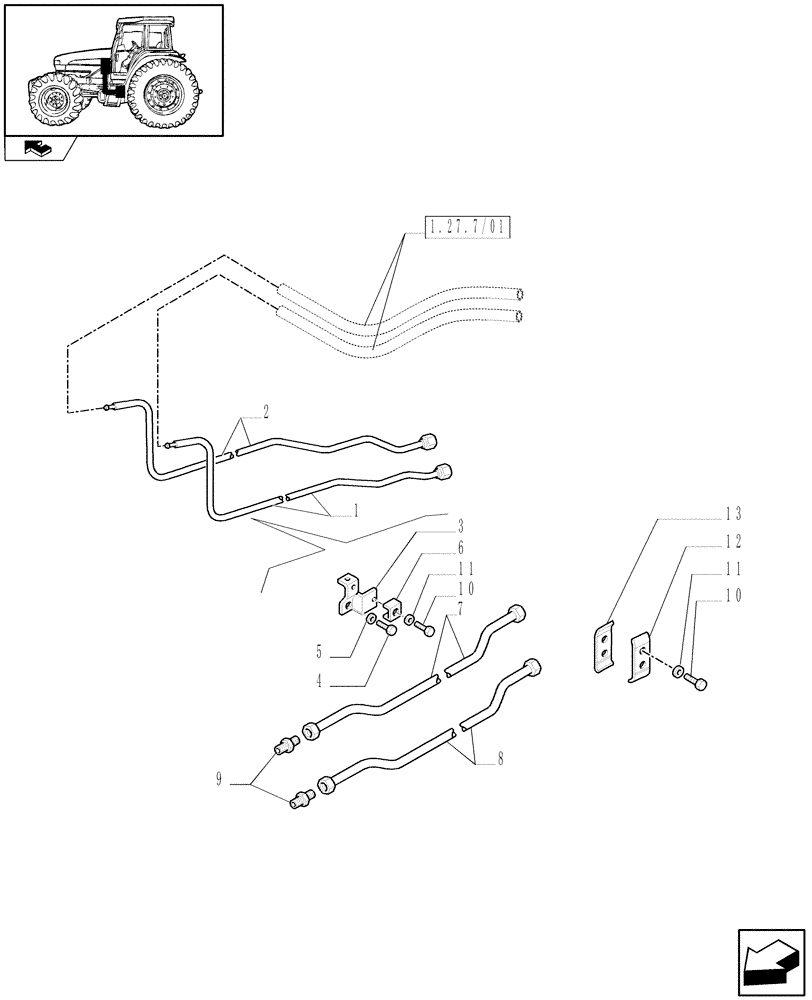 Схема запчастей Case IH FARMALL 85U - (1.27.3/02) - HI-LO POWER SHUTTLE TRANSMISSION - POWER SHUTTLE PIPES (VAR.330727-334727-330729-334729-330728-331728-330819-334819) (03) - TRANSMISSION