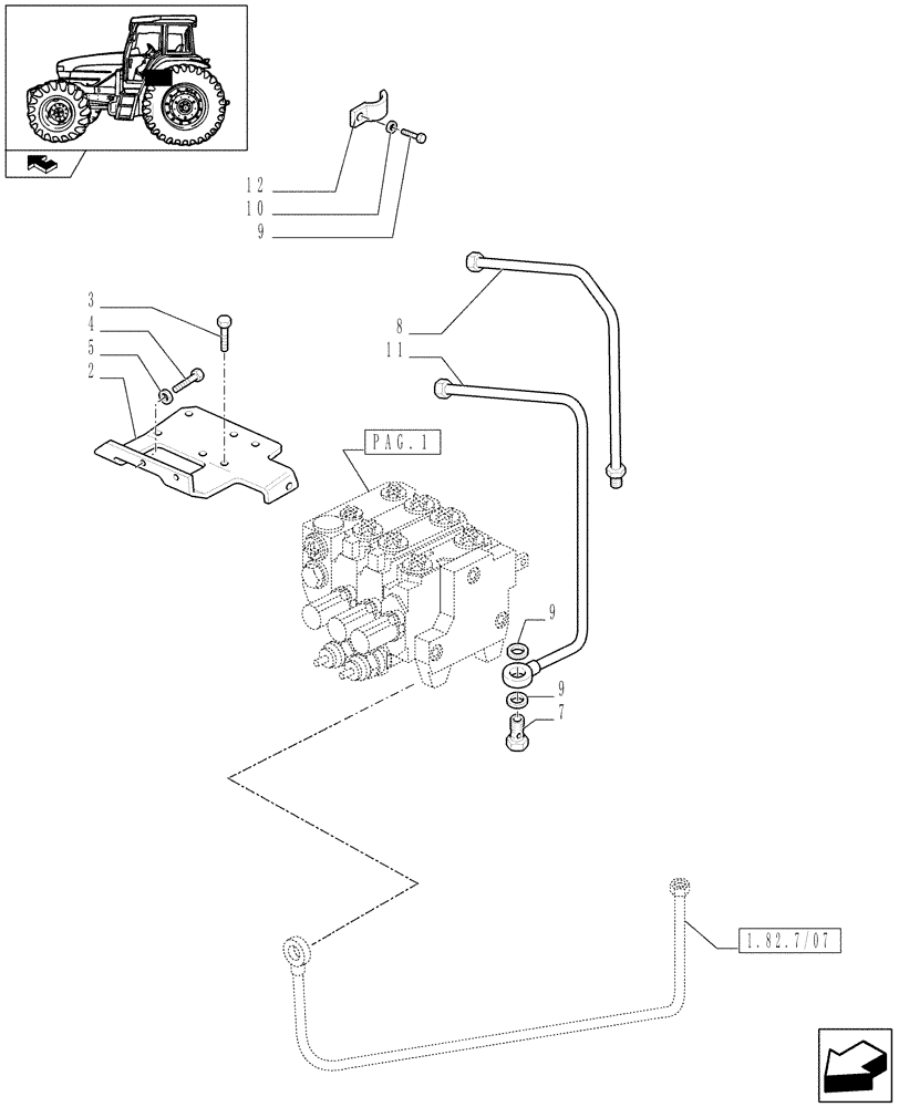 Схема запчастей Case IH FARMALL 105U - (1.82.7/06[03]) - THREE CONTROL VALVES (BOSCH) - PIPES & CONTROL VALVES (VAR.330358) (07) - HYDRAULIC SYSTEM