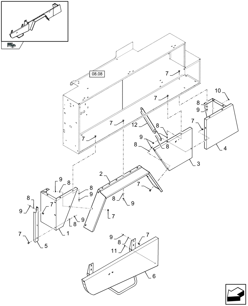 Схема запчастей Case IH LB433R - (08.09[01]) - LOWER SHIELDS, SINGLE AXLE, LH (08) - SHEET METAL/DECALS