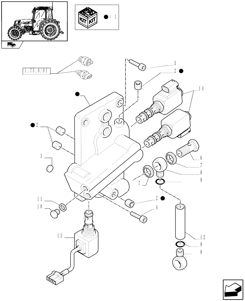 Схема запчастей Case IH FARMALL 65C - (1.27.3/01[01]) - POWER SHUTTLE - CONTROL VALVE WITH SOLENOIDS - C7481 (03) - TRANSMISSION