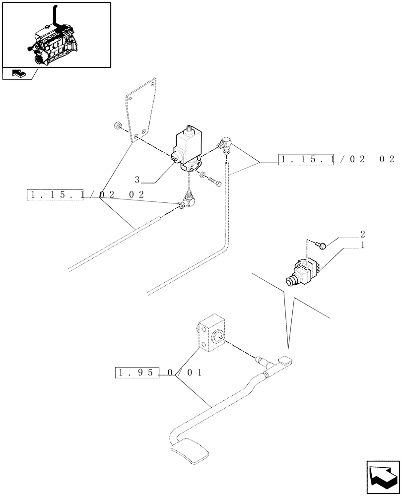 Схема запчастей Case IH PUMA 210 - (1.75.0/08) - (VAR.040) EXHAUST BRAKE - PEDAL SWITCH AND SOLENOID VALVE (06) - ELECTRICAL SYSTEMS