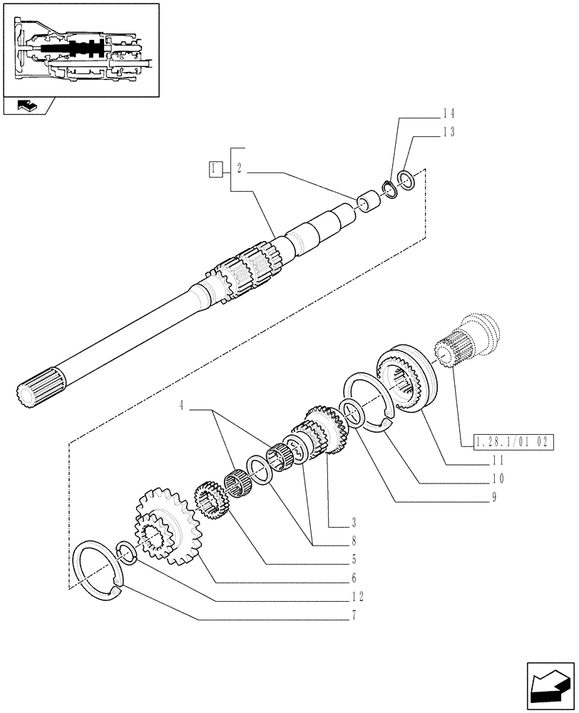 Схема запчастей Case IH FARMALL 80 - (1.28.1/01[01]) - 20X12 TRANSMISSION WITH SYNCHRO SHUTTLE AND CREEPER - SHAFTS AND GEARS (VAR.335113-335115-336115-743904) (03) - TRANSMISSION