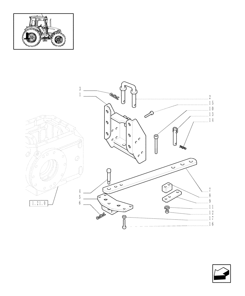 Схема запчастей Case IH JX95 - (1.89.0/02) - (VAR.912) DRAWBAR AND SUPPORT WITH PIN (HOLE DIAMETER 33 MM) (09) - IMPLEMENT LIFT