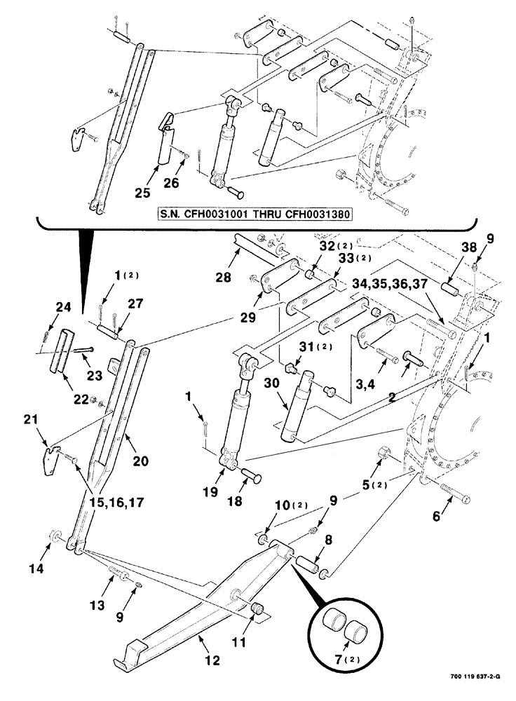 Схема запчастей Case IH 8840 - (08-002) - HEADER FLOTATION AND LIFT ARM ASSEMBLY (LEFT) (58) - ATTACHMENTS/HEADERS