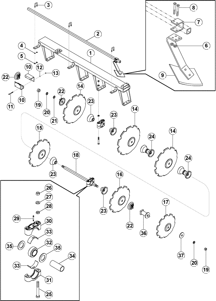 Схема запчастей Case IH RMX790 - (75.200.06) - PLOWING NON FOLDING REAR MAIN DISK GANG PARTS (09) - CHASSIS/ATTACHMENTS