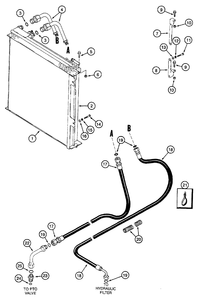 Схема запчастей Case IH 7240 - (5-016) - HYDRAULIC OIL COOLER, TRACTOR PIN JJA0064978 AND AFTER (05) - STEERING