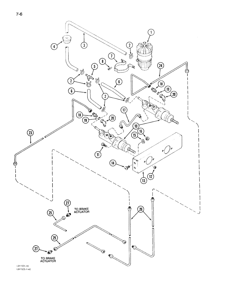 Схема запчастей Case IH 1640 - (7-06) - MASTER BRAKE CYLINDERS RESERVOIR, CONNECTIONS AND MOUNTING (5.1) - BRAKES