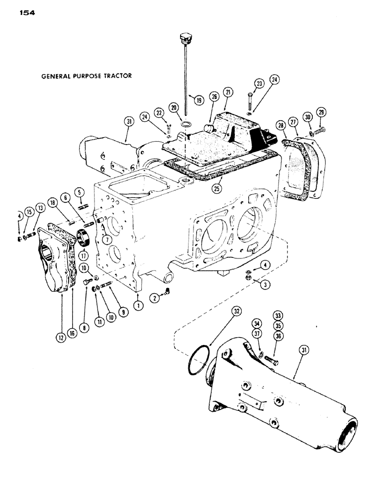 Схема запчастей Case IH 430 - (154) - TRANSMISSION CASE AND AXLE HOUSING, GENERAL PURPOSE TRACTOR (06) - POWER TRAIN