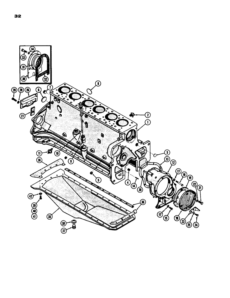 Схема запчастей Case IH 930-SERIES - (032) - CYLINDER BLOCK AND TIMING GEAR COVER, SPARK IGNITION ENGINE (02) - ENGINE