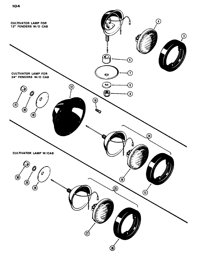 Схема запчастей Case IH 970 - (104) - LIGHTING EQUIPMENT, CULTIVATING LAMP (04) - ELECTRICAL SYSTEMS