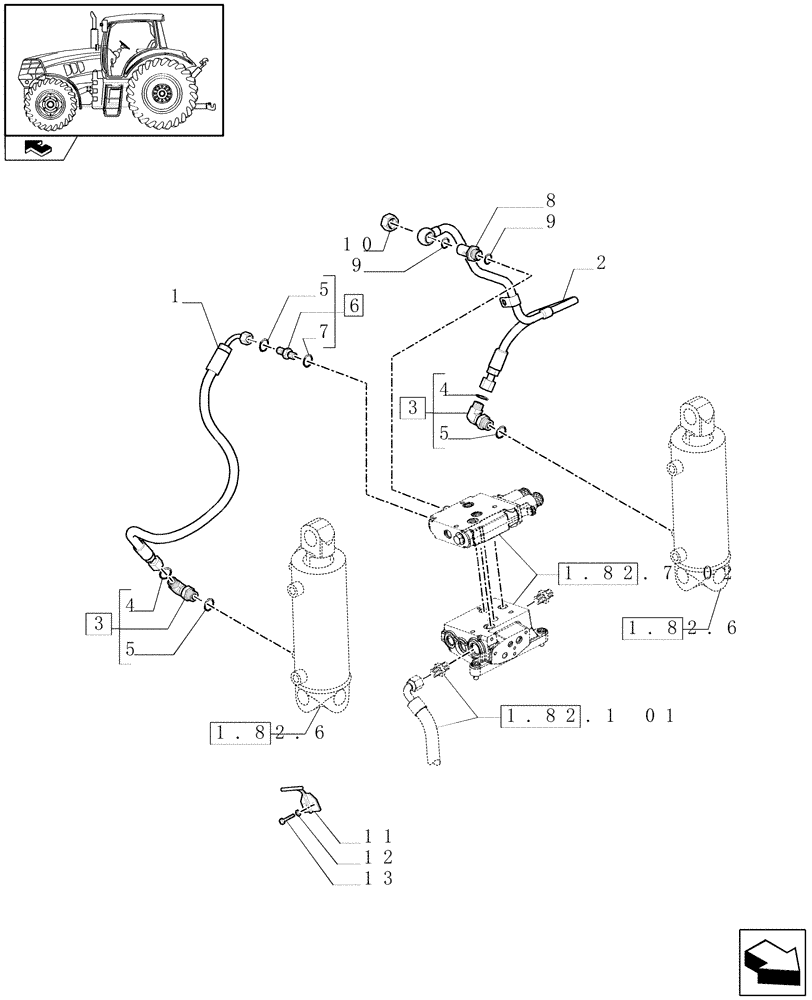 Схема запчастей Case IH PUMA 140 - (1.82.1[02]) - LIFTER LINES - LIFTER CYLINDERS PIPES (07) - HYDRAULIC SYSTEM