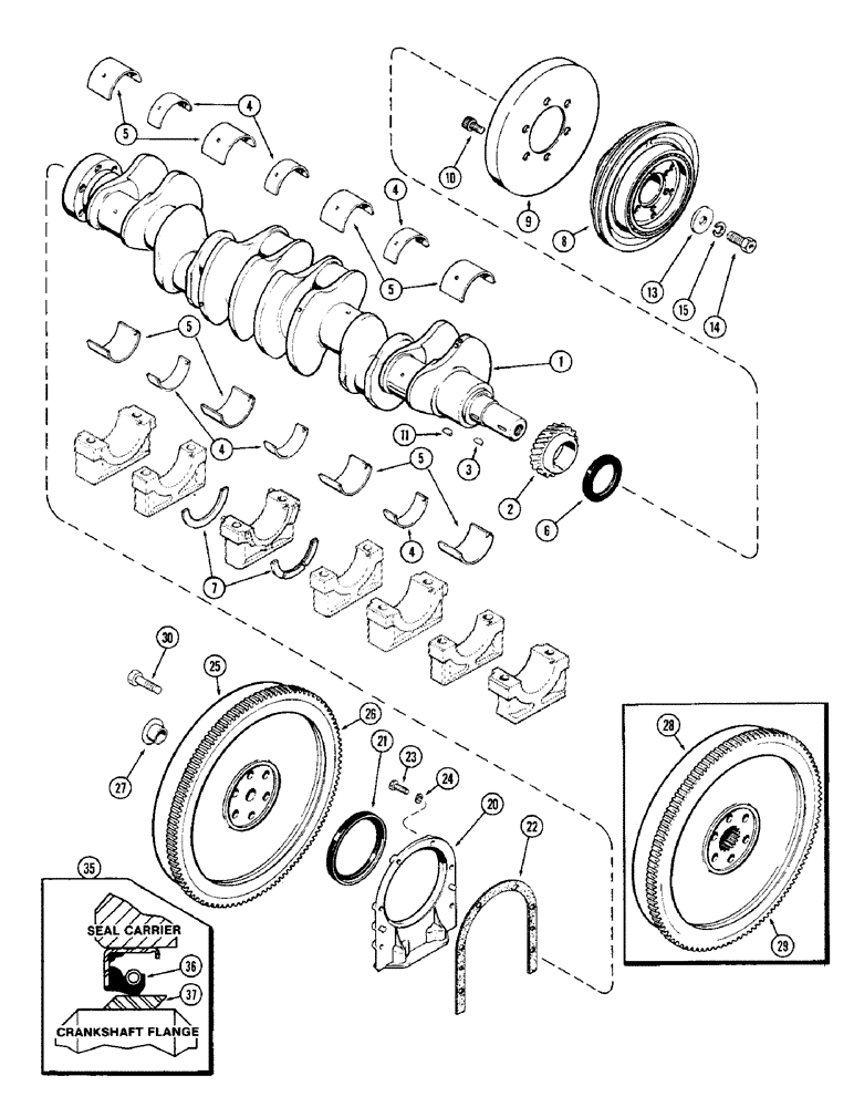 Схема запчастей Case IH 1370 - (040) - CRANKSHAFT AND FLYWHEEL, (504BDT) DIESEL ENGINE (02) - ENGINE