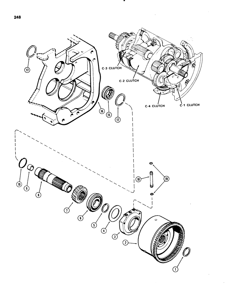 Схема запчастей Case IH 1070 - (0248) - CLUTCH, PLANETARY OUTPUT, POWER SHIFT, 1ST USED TRACTOR SERIAL NUMBER 8772549 (06) - POWER TRAIN