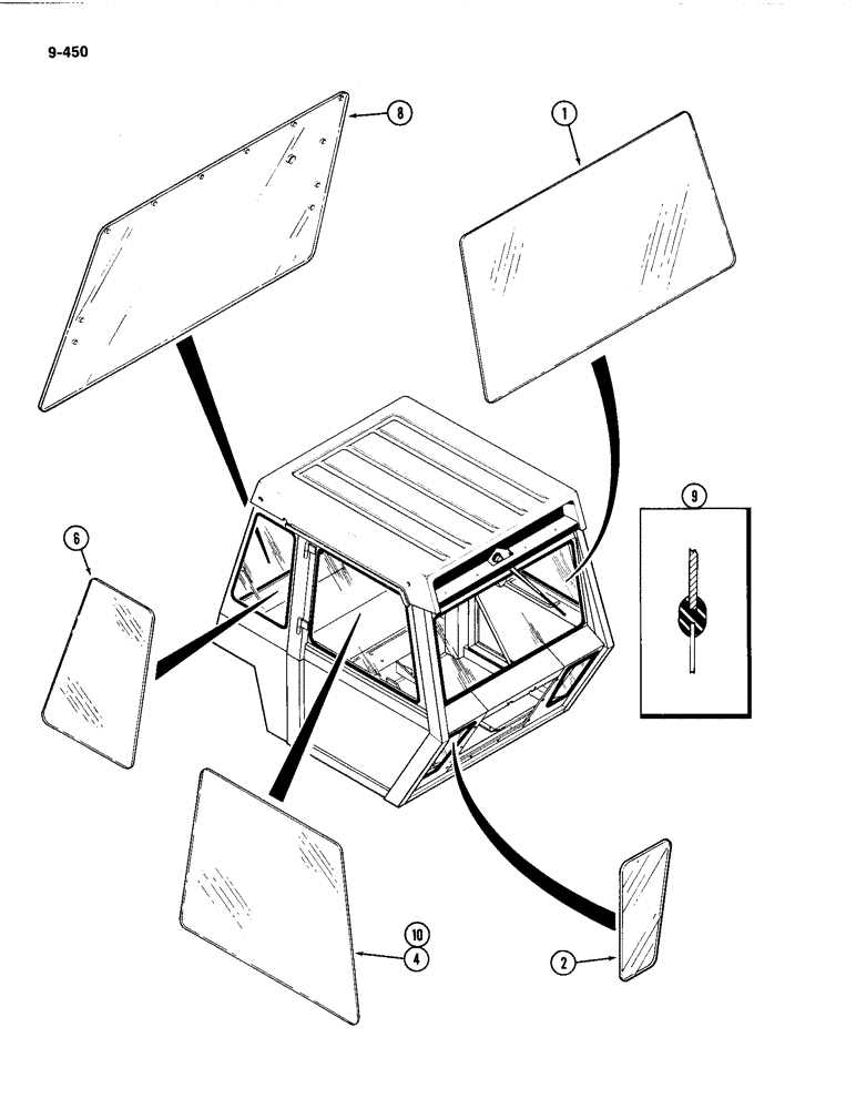 Схема запчастей Case IH 4494 - (9-450) - CAB, GLASS (09) - CHASSIS/ATTACHMENTS