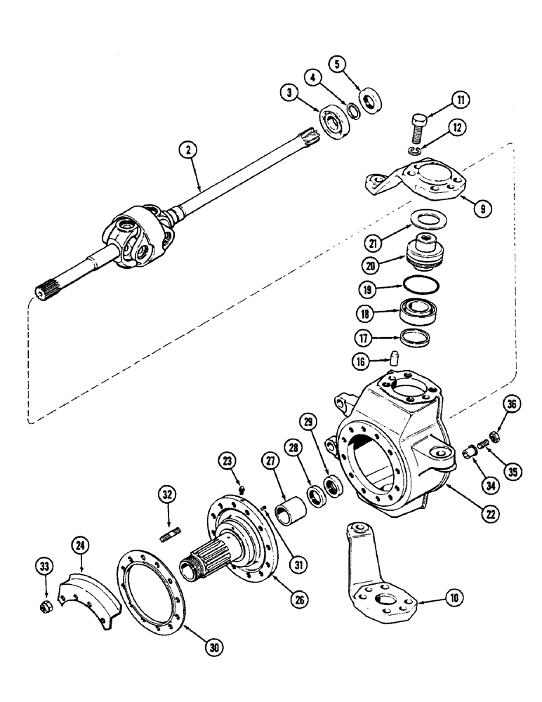 Схема запчастей Case IH 2290 - (5-204) - FRONT AXLE, UNIVERSAL JOINT AND STUB AXLE, MFD TRACTORS (05) - STEERING