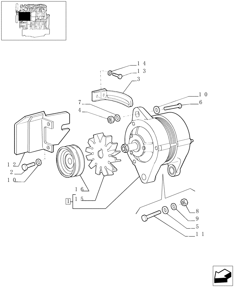 Схема запчастей Case IH JX1095N - (0.40.0) - ALTERNATOR MOUNTING (01) - ENGINE