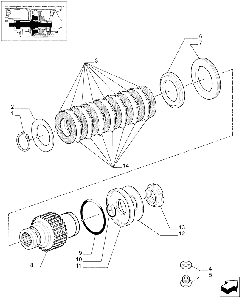 Схема запчастей Case IH MAXXUM 120 - (1.33.3/01) - 4WD ENGAGEMENT CLUTCH CONTROL - SPLINED HUB AND DISKS (04) - FRONT AXLE & STEERING