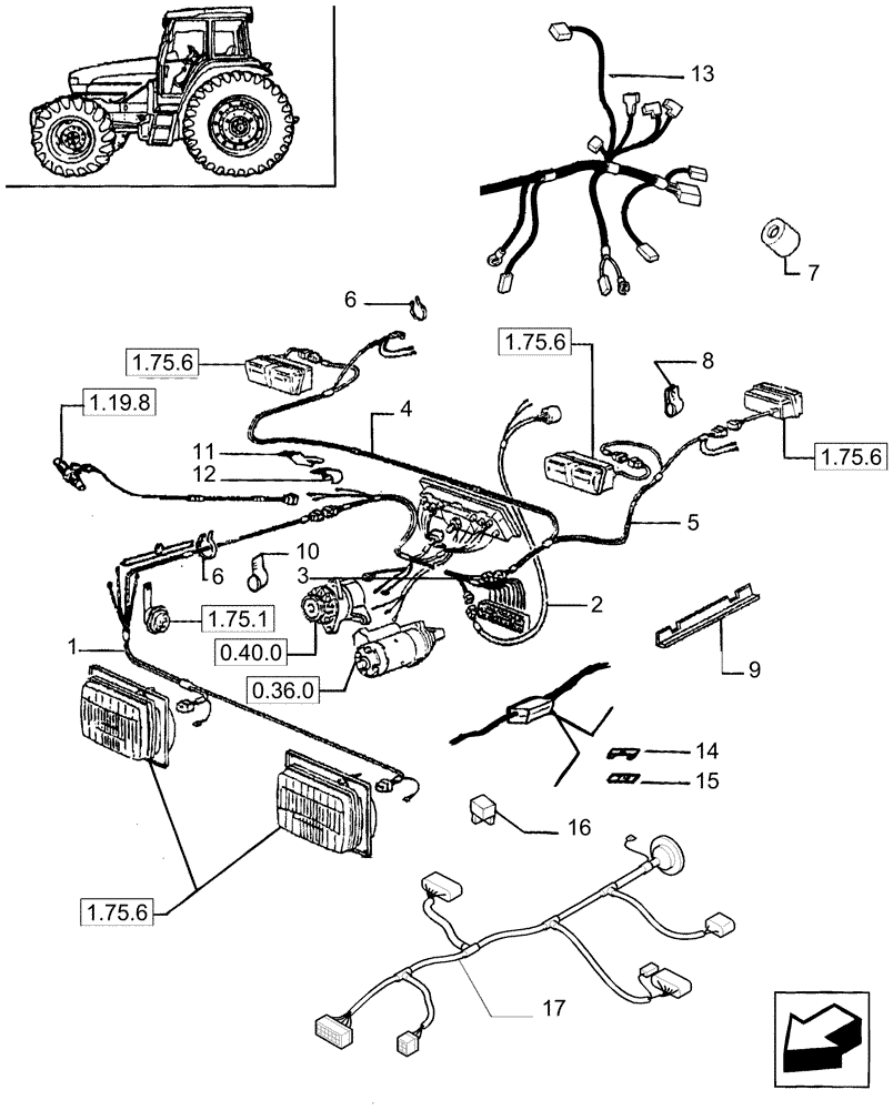 Схема запчастей Case IH JX75 - (1.75.4/02) - (VAR.007) NORTH AMERICA VERSION - VARIOUS WIRES (06) - ELECTRICAL SYSTEMS