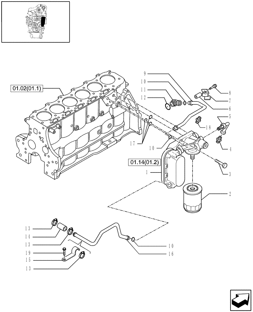 Схема запчастей Case IH WDX2302 - (01.14[01.1]) - CRANKCASE OIL COOLER (01) - ENGINE