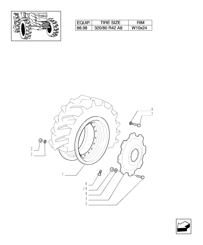 Схема запчастей Case IH JX85 - (82.00[04]) - DRIVING WHEELS 4WD - FOR HIGH CLEARANCE VERSION (11) - WHEELS/TRACKS