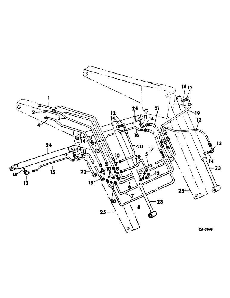 Схема запчастей Case IH 454 - (10-32) - HYDRAULICS, LOADER CYLINDER, TUBE AND CONNECTIONS, TRACTORS BUILT 1972 AND SINCE (07) - HYDRAULICS