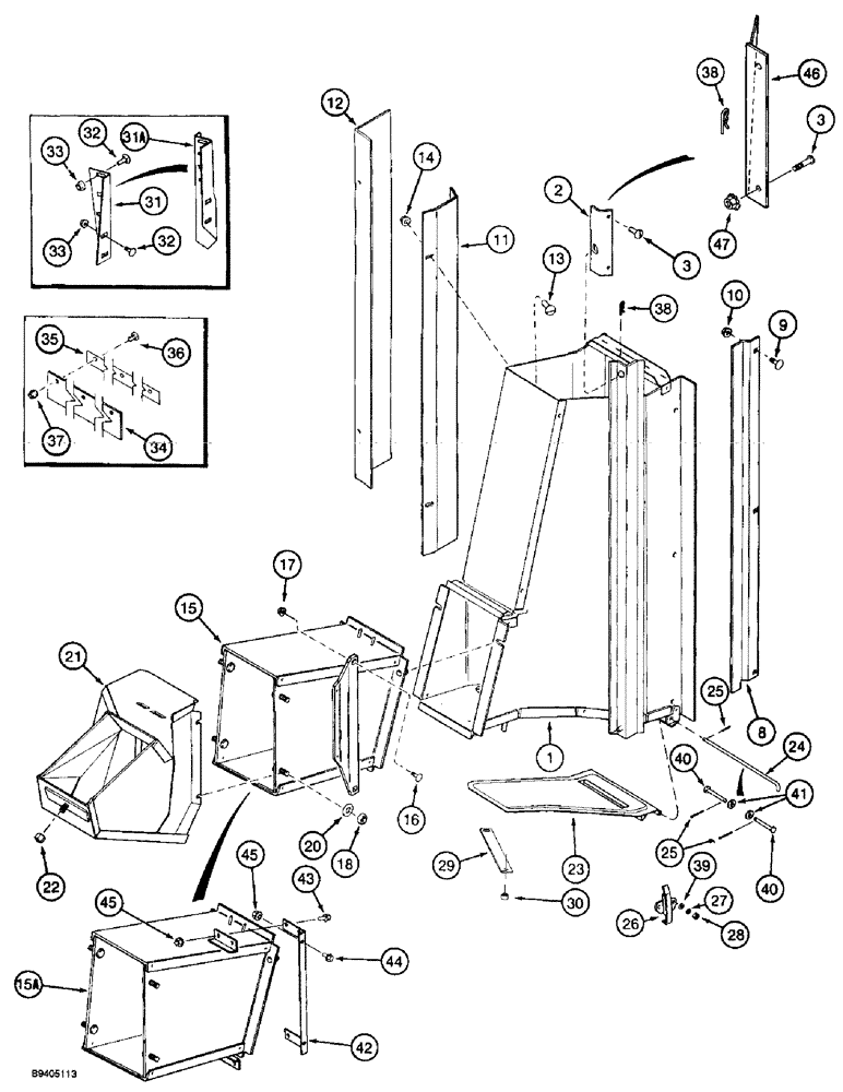 Схема запчастей Case IH 2055 - (9C-06) - FRONT DRUM OUTLET, 5 ROW NARROW, DRUM NO. 2 OR 3 (15) - HANDLING SYSTEM