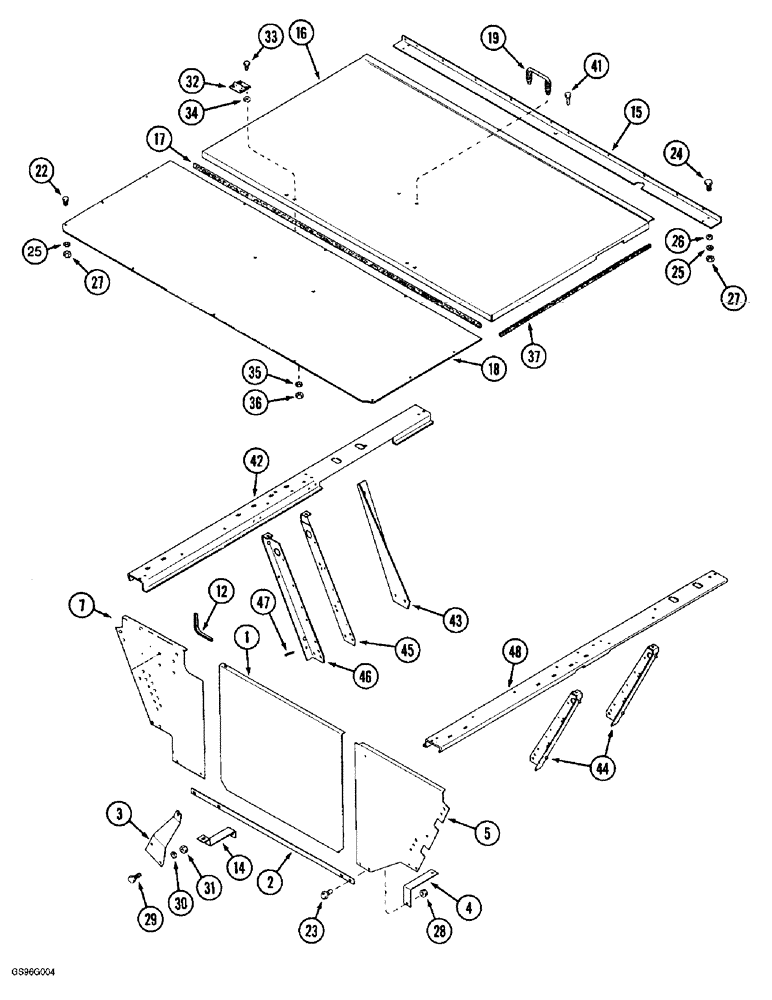 Схема запчастей Case IH 2044 - (9F-16) - ENGINE AND RADIATOR SHIELDS, FRONT ACCESS DOOR AND SUPPORTS (12) - CHASSIS