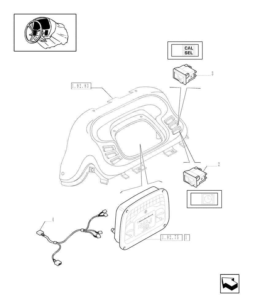 Схема запчастей Case IH JX1075N - (1.92.75/01) - (VAR.745) DIGITAL INSTRUMENT CLUSTER (10) - OPERATORS PLATFORM/CAB