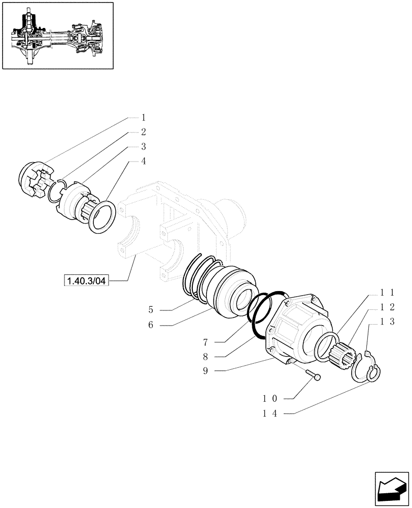 Схема запчастей Case IH JX1080U - (1.40. 3/02) - (VAR.308-308/1) FRONT AXLE CL.2 HYDR. LOCKING 30-40 KM/H HYDR. REAR DRIVE - SUPPORT PARTS (04) - FRONT AXLE & STEERING