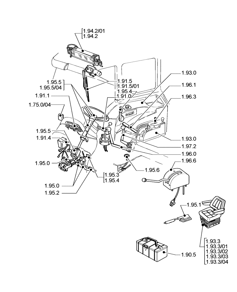 Схема запчастей Case IH JX1090U - (1.90.4 [01]) - (SEC. 10) DRIVERS COMPARTMENT (10) - OPERATORS PLATFORM/CAB