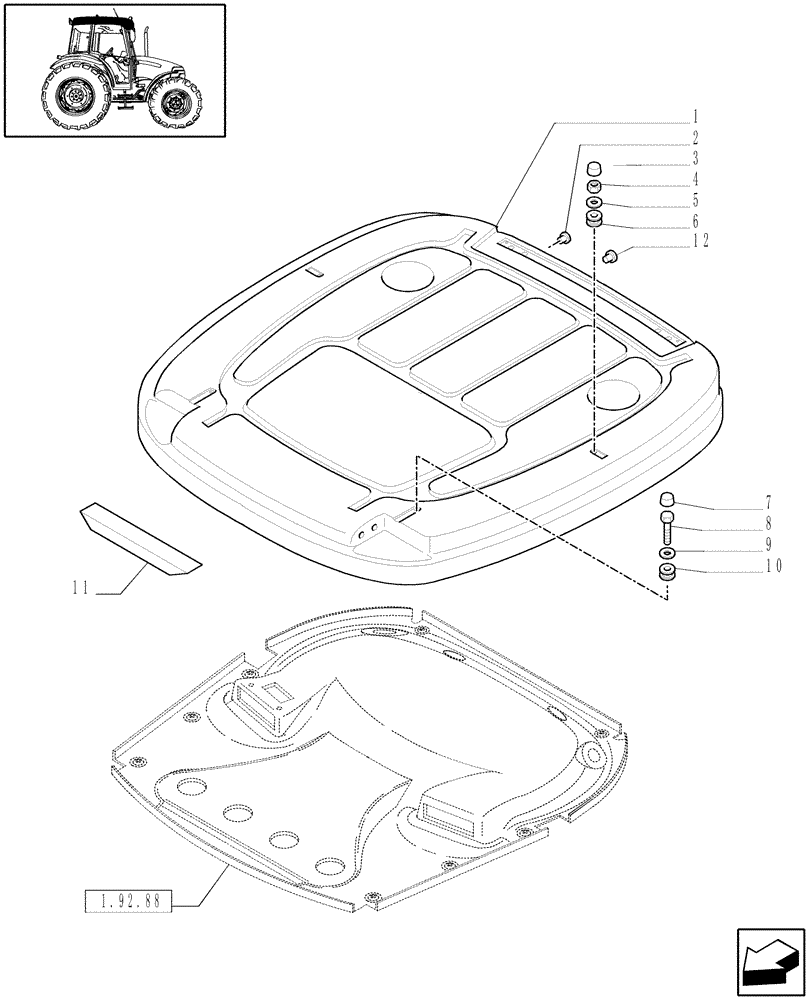 Схема запчастей Case IH JX60 - (1.92.94[01]) - CAB - ROOF (10) - OPERATORS PLATFORM/CAB