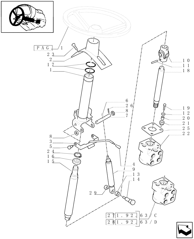 Схема запчастей Case IH JX60 - (1.92.63[02]) - STEERING COLUMN (10) - OPERATORS PLATFORM/CAB