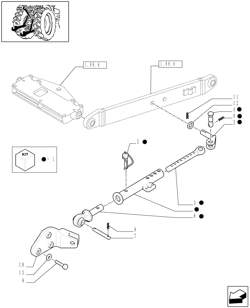 Схема запчастей Case IH JX70 - (1.89.9/02[01A]) - (VAR.904) 2 PIN TYPE TELESCOPIC STABILIZERS - D6950 (09) - IMPLEMENT LIFT