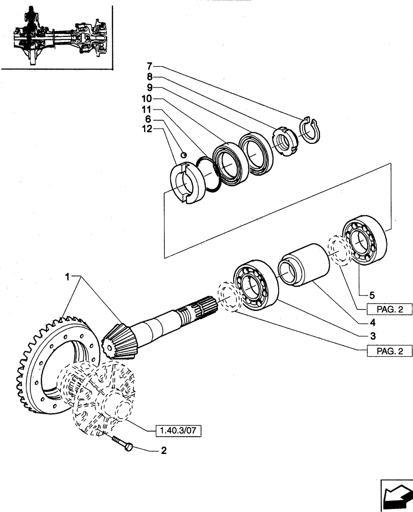 Схема запчастей Case IH JX95 - (1.40.2/06[01]) - VAR - 539, 335539 - FRONT AXLE - BEVEL GEAR PAIR - SHIMS AND BEARINGS (04) - FRONT AXLE & STEERING