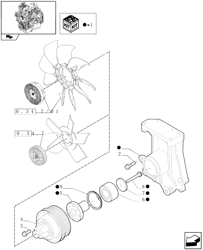 Схема запчастей Case IH MAXXUM 130 - (0.34.5) - FAN DRIVE (STD + VAR.330003-332115) (01) - ENGINE