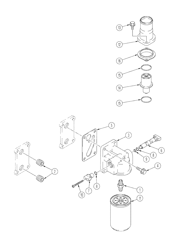 Схема запчастей Case IH CPX620 - (02-26) - WATER FILTER ASSEMBLY THERMOSTAT (01) - ENGINE