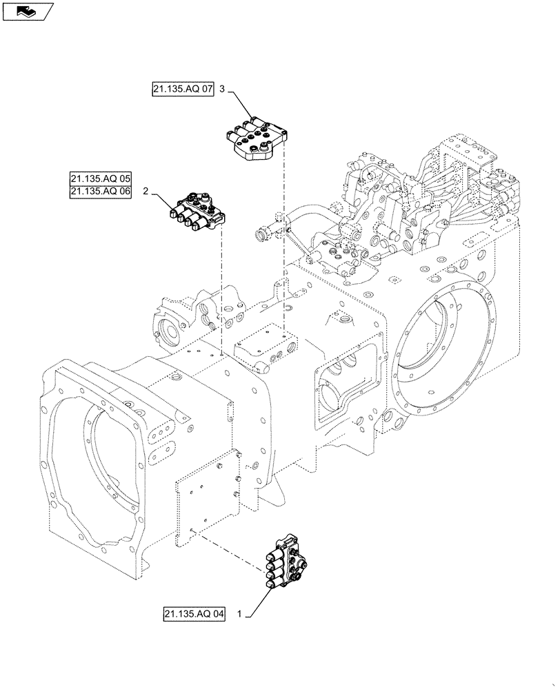 Схема запчастей Case IH MAGNUM 340 - (21.135.AQ[02]) - POWERSHIFT- TRANSMISSION CONTROL VALVE LOCATION (21) - TRANSMISSION