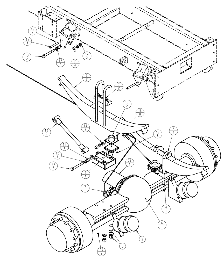 Схема запчастей Case IH FLX4510 - (04-005) - REAR AXLE GROUP, FLX4010 & FLX4510, WITH AUXILIARY Frame & Suspension