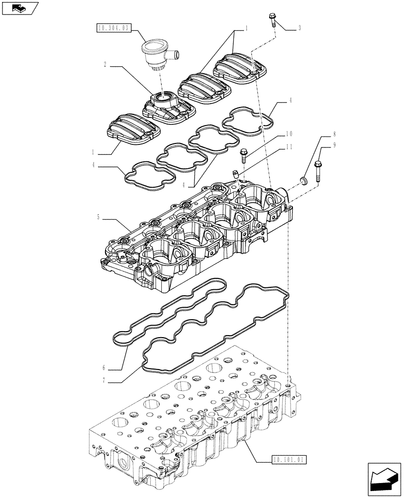 Схема запчастей Case IH F5AE9454J A002 - (10.101.02) - CYLINDER BLOCK, COVER (10) - ENGINE