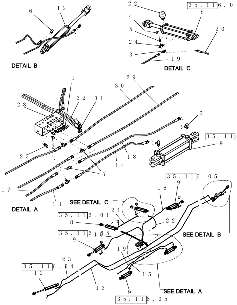 Схема запчастей Case IH 100 - (35.100.01) - HYDRAULIC - SUSPENDED BOOM - 80 - 100 LAYOUT (35) - HYDRAULIC SYSTEMS