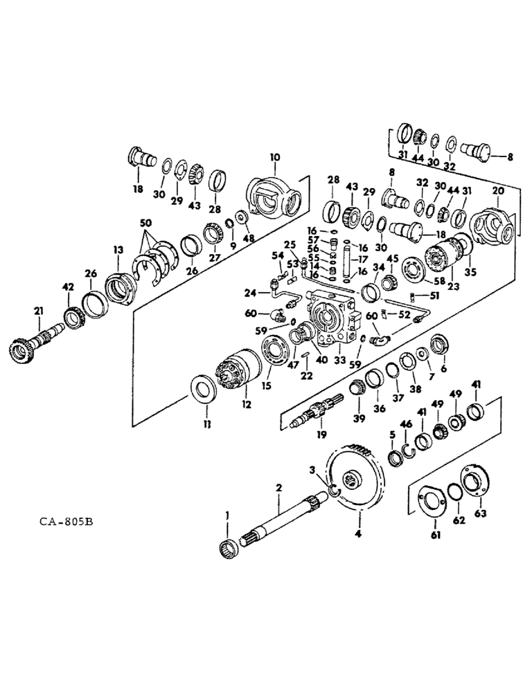 Схема запчастей Case IH 1066 - (07-19) - DRIVE TRAIN, HYDRO DRIVE GEARS & SHAFTS, BEARINGS MOTOR & PUMP, CENTER SECTION, TUBES & CONNECTIONS (04) - Drive Train