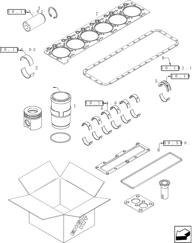 Схема запчастей Case IH 2588 - (00.500.03) - KIT ENGINE OVERHAUL (00) - GENERAL & PICTORIAL INDEX