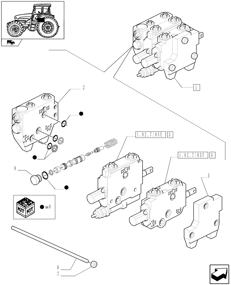 Схема запчастей Case IH FARMALL 85U - (1.82.7/05D) - TWO CONTROL VALVES (BOSCH) - PARTS - D6083 (07) - HYDRAULIC SYSTEM