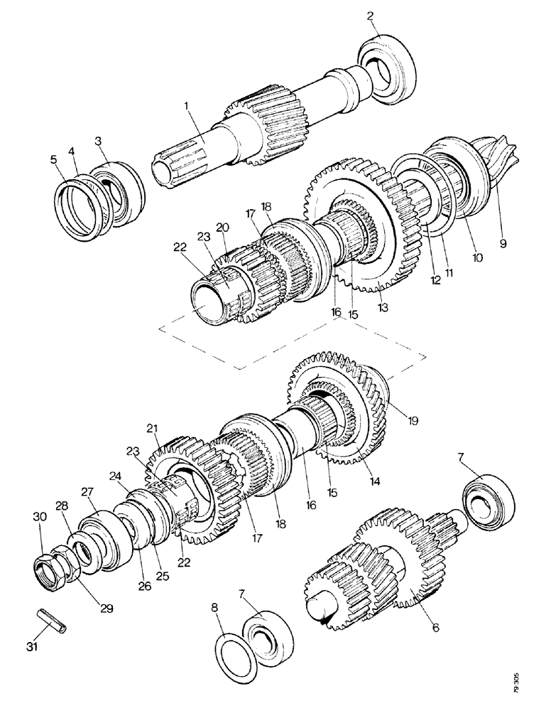 Схема запчастей Case IH 1490 - (D09-1) - SHAFTS AND GEARS FOR RANGE GEARBOX, POWER-SHIFT (03) - POWER TRAIN