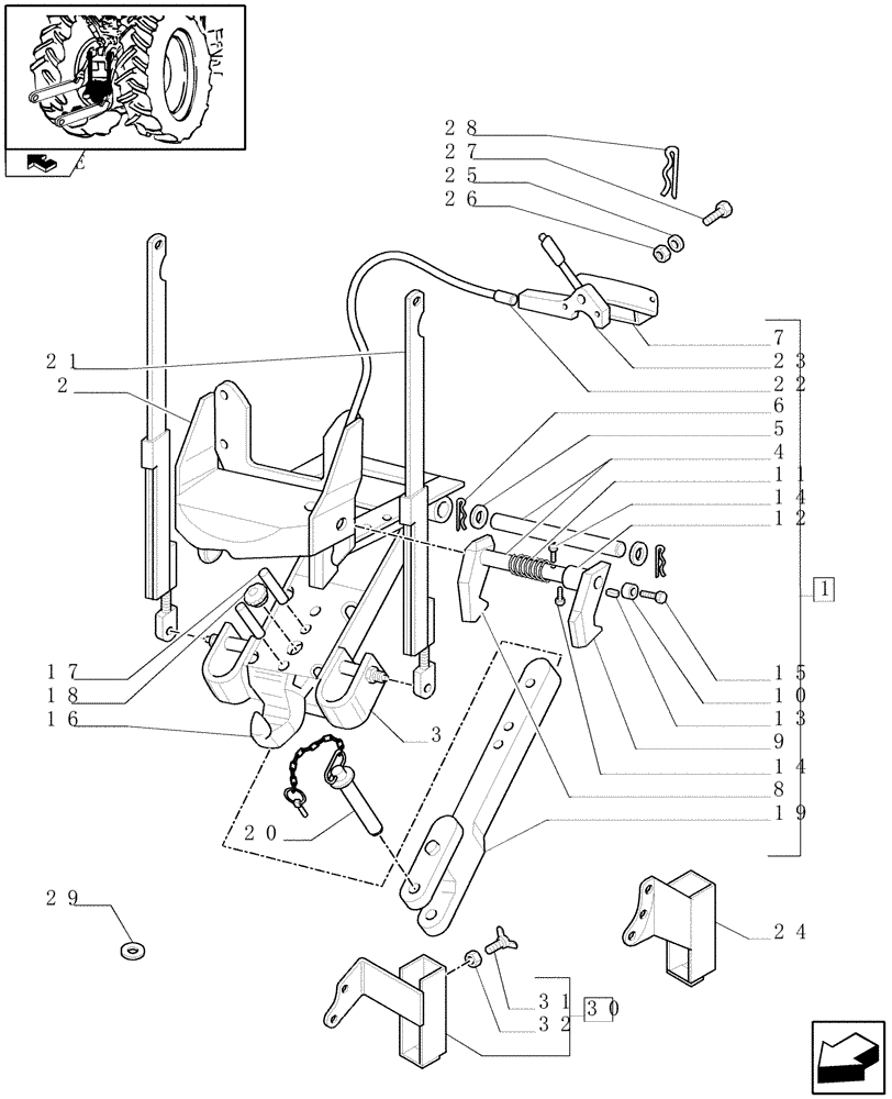 Схема запчастей Case IH FARMALL 80 - (1.89.6/03) - TOW HOOK AND BAR (PICK-UP) - DRAWBAR AND SUPPORT (VAR.335929) (09) - IMPLEMENT LIFT