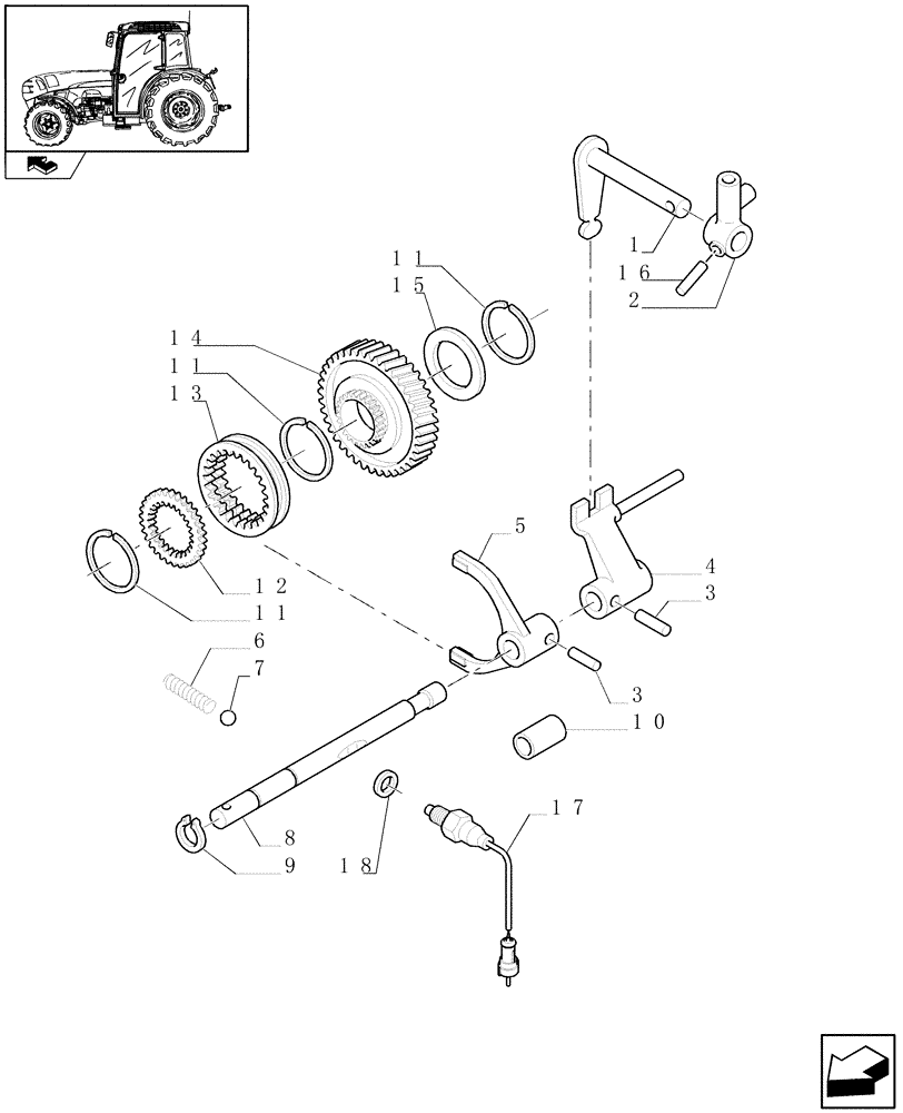 Схема запчастей Case IH FARMALL 95N - (1.28.7/01[02]) - 32X16 HI-LO AND POWER SHUTTLE TRANSMISSION WITH CREEPER - CREEPER GEARSHIFT MECHANISM (VAR.335111) (03) - TRANSMISSION