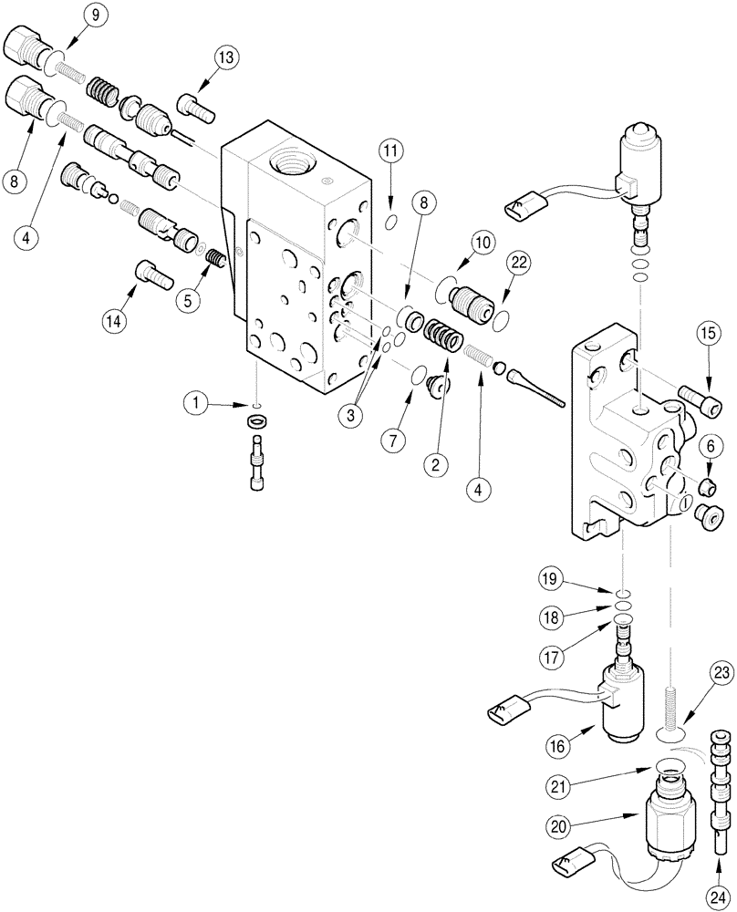 Схема запчастей Case IH 5240 - (8-016) - HYDRAULIC, DRAFT CONTROL VALVE, VERSION WITH 3 SOLENOIDS (08) - HYDRAULICS