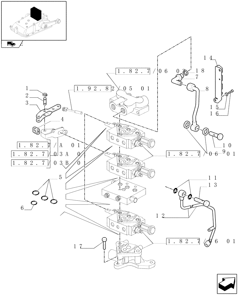 Схема запчастей Case IH FARMALL 85N - (1.82.7/06[02]) - 3 REAR REMOTE VALVES WITH DOUBLE FLOW DIVIDER - PIPES AND RINGS (VAR.331391-334391 / 743527) (07) - HYDRAULIC SYSTEM