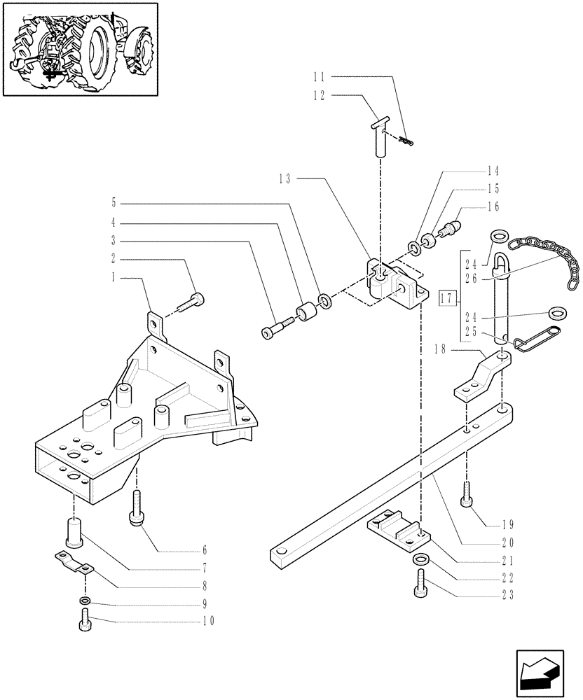 Схема запчастей Case IH MXM140 - (1.89.0/01[01A]) - (VAR.910) TOW-BAR WITH ROLLERS - D6098 (09) - IMPLEMENT LIFT